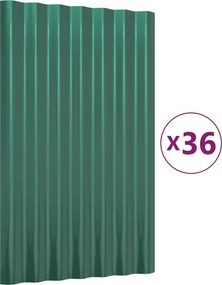 vidaXL Πάνελ Οροφής 36 τεμ. Πράσινα 60x36 εκ. Γαλβανισμένος χάλυβας
