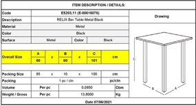RELIX Τραπέζι Bar-Pro, Μέταλλο Βαφή Μαύρο   1τμχ