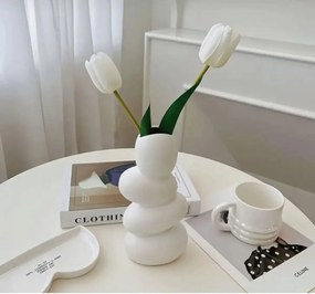 Stewehome βάζο από γύψο μποέμ διακοσμητικό Λευκό 15x17 cm