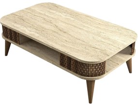Τραπέζι Σαλονιού Eylul 845HCT5601 105x60x35cm Travertine Beige-Walnut