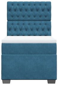 vidaXL Κρεβάτι Boxspring με Στρώμα Μπλε 80 x 200 εκ. Βελούδινο