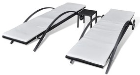 vidaXL Ξαπλώστρες Μαύρες από Συνθετικό Ρατάν με Τραπέζι