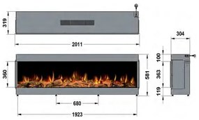 RECESSED ELECTRIC FIREPLACE LIVING FIRE 200cm X 32cm ilektro 2000 Landscape - MKII RSA-MKII-2000L-0071