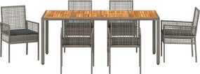 vidaXL Σέτ φαγητού για κήπο 7 pcs Γκρι συνθετικό ρατάν
