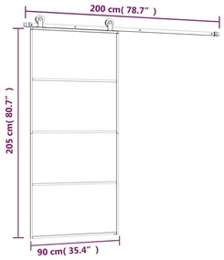 Συρόμενη Πόρτα με Μηχανισμό 90x205 εκ. Γυαλί ESG &amp; Αλουμίνιο - Μαύρο