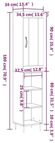 Ντουλάπι Γκρι Σκυροδέματος 34,5x34x180 εκ. Επεξεργασμένο Ξύλο - Γκρι