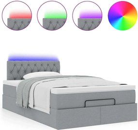 vidaXL Οθωμανικό κρεβάτι με στρώμα &amp; LEDs Ανοιχτό γκρι Ύφασμα