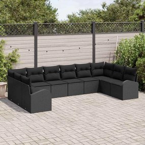 vidaXL Σετ Καναπέ με μαξιλάρι 10 pcs Μαύρο Πολυρατάν