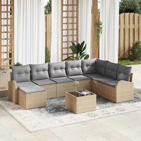 vidaXL Σετ Καναπέ Κήπου με μαξιλάρι 9 pcs Μπεζ Πολυ ράταν