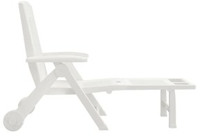 vidaXL Ξαπλώστρα Πτυσσόμενη με Ρόδες Λευκή από Πολυπροπυλένιο