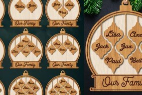 Σετ των 3 Intra απο ξύλο plywood 3mm-4mm πάχος Χριστουγεννιάτικο Οικογενειακό Στολίδι με λέιζερ Δίασταση 8x8 cm INTRAFABR-79648387