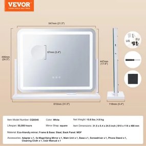 VEVOR Lighted Makeup Mirror 3 Color Vanity w/ USB Port Magnification21.7x17.7 in