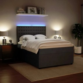 vidaXL Κρεβάτι Boxspring με Στρώμα Σκούρο Γκρι 140x200 εκ. Βελούδινο
