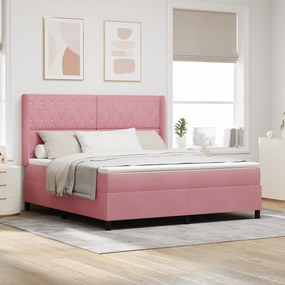 vidaXL Κρεβάτι Box Spring με Στρώμα & LED Ροζ 180x200 εκ. Βελούδο