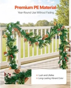 VEVOR 9Ft Christmas Garland with Light String Red Berries Pine Cones &amp; Needles