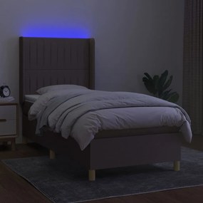 Κρεβάτι Boxspring με Στρώμα &amp; LED Taupe 90x200 εκ. Υφασμάτινο - Μπεζ-Γκρι