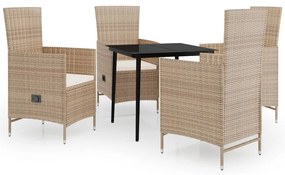vidaXL Σετ Τραπεζαρίας Κήπου 5 Τεμαχίων Μπεζ με Μαξιλάρια