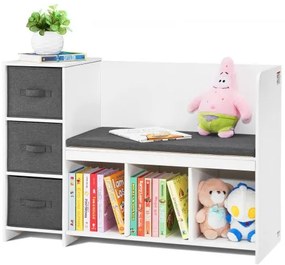VEVOR Kids Reading Nook Bench 6-Cubby Storage Bookshelf with Seat Cushion White