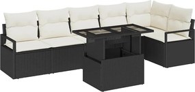 vidaXL Σετ Καναπέ Κήπου με μαξιλάρι 7 pcs Μαύρο Πολυ ράταν
