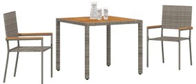vidaXL Σέτ φαγητού για κήπο 3 pcs Γκρι 90 x 90 x 75 cm συνθετικό ρατάν