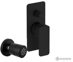 Eurorama Quadra Black Matt Jet Στρογγυλό επίτοιχο+Μίκτης εντοιχισμού 2 εξόδων με εκτροπέα