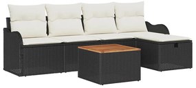 vidaXL Σετ Καναπέ Κήπου με μαξιλάρι 6 pcs Μαύρο Πολυ ράταν