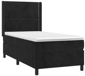 vidaXL Κρεβάτι Boxspring με Στρώμα &amp; LED Μαύρο 90x200 εκ. Βελούδινο