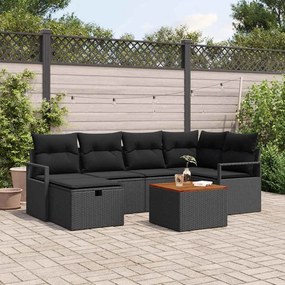 vidaXL Σετ Καναπέ Κήπου με μαξιλάρι 7 pcs Μαύρο Πολυ ράταν
