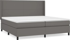 vidaXL Κρεβάτι Boxspring με Στρώμα Γκρι 200x200 εκ. Συνθετικό Δέρμα