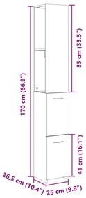 Ντουλάπι Μπάνιου Sonoma Δρυς 25x26,5x170 εκ. Επεξεργασμένο Ξύλο - Καφέ