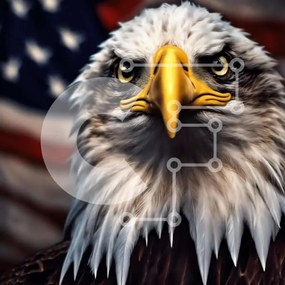 Intra Συλλεκτικό Ξύλινο Παζλ Plywood  4mm - Φαλακρός αετός μπροστά από την αμερικανική σημαία Σε Ξύλινο Κουτί - Διαστάσεις: 10x10 cm – 25 κομμάτια