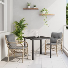 vidaXL Σετ Τραπέζι Κήπου 3 Τεμαχίων με Μαξιλάρια Μπεζ Πολυ Ράτταν
