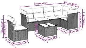 vidaXL Σετ Σαλονιού Κήπου 7 τεμ. Γκρι Συνθετικό Ρατάν με Μαξιλάρια