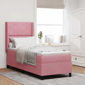 vidaXL Κρεβάτι Box Spring με Στρώμα Ροζ 80x200 εκ. Βελούδο