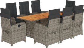 vidaXL Σετ Τραπεζαρίας Κήπου 9 τεμ. Γκρι Συνθ. Ρατάν με Μαξιλάρια