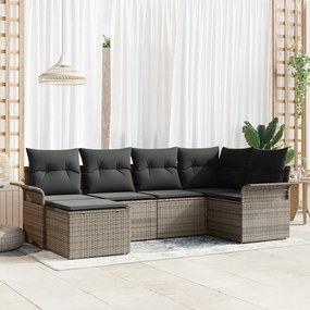 vidaXL 6 τεμαχίων καναπέ κήπου με μαξιλάρια Γκρι Πολυ Ρατάν