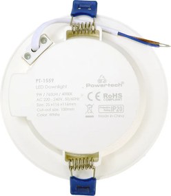 POWERTECH LED φωτιστικό downlight PT-1559, 9W, Φ116x25mm, 4000K, 765lm, λευκό