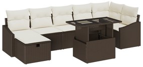 vidaXL 8 κομμάτι σετ καναπέ κήπου με μαξιλάρια καφέ πολυεστερικής ρατάν