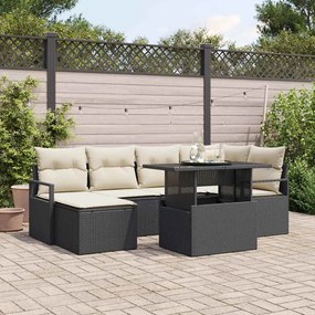vidaXL Σετ Καναπέ Κήπου με μαξιλάρι 7 pcs Μαύρο και κρεμ