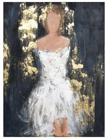 Πίνακας Σε Καμβά Dame 1 020052 Gold 90x120xH3cm Black-White Κάθετοι Ξύλο,Καμβάς