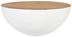 Τραπεζάκι σαλονιού Coffelty Inart λευκό μέταλλο - μασίφ ξύλο Ακακίας Φ90x40 εκ. 90x90x40 εκ.