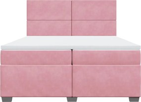 vidaXL Κρεβάτι Boxspring με Στρώμα Ροζ 200x200 εκ. Βελούδινο