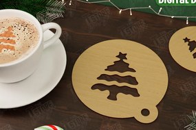 Intra απο ξύλο plywood 3mm-4mm πάχος Στένσιλ χριστουγεννιάτικου καφέ | Διακοπές |CNC Δίασταση 15x15 cm INTRAFABR-107555465