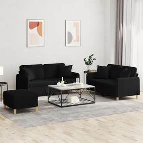 vidaXL Πολυθρόνες Σετ 3 Τεμ. Μαύρες από Ύφασμα Μικροϊνών με Μαξιλάρια