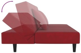 vidaXL Καναπές Κρεβάτι Διθέσιος 2 Μαξιλάρια & Υποπόδιο Μπορντό Βελούδο