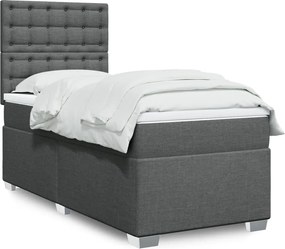 vidaXL Κρεβάτι Boxspring με Στρώμα Σκούρο Γκρι 90x190 εκ. Υφασμάτινο