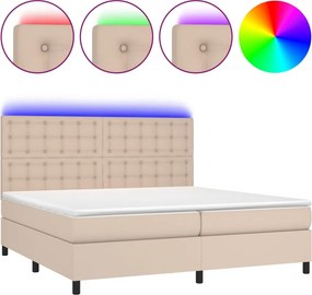 vidaXL Κρεβάτι Boxspring Στρώμα&amp;LED Καπουτσίνο 200x200 εκ. Συνθ. Δέρμα