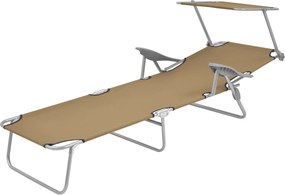 vidaXL Ξαπλώστρα Πτυσσόμενη Χρώμα Taupe Ατσάλινη με Σκίαστρο