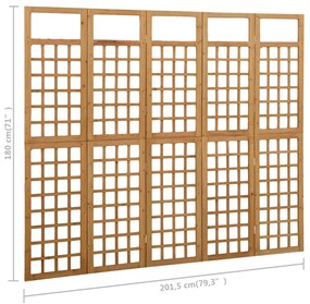 vidaXL Διαχωριστικό Δωματίου/Καφασωτό 5 Πάνελ 201,5x180 εκ Ξύλο Ελάτης