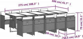 vidaXL Σετ Τραπεζαρίας Κήπου 11 Τεμαχίων Γκρι Συνθ. Ρατάν με Μαξιλάρια